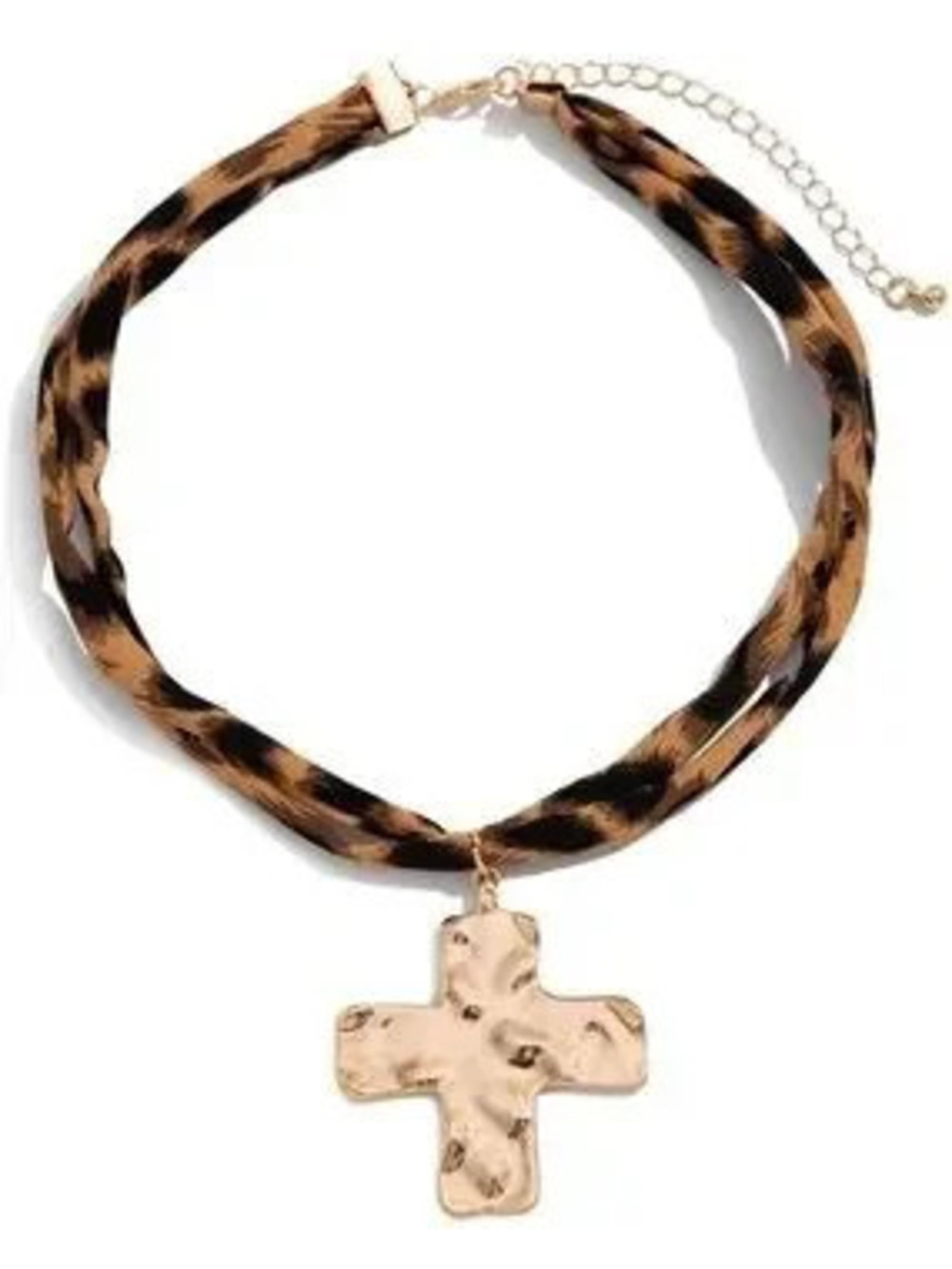 Anthropologie Leopard Print Band Choker with GoldTone Cross